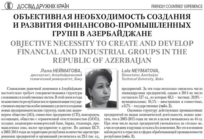 Объективная необходимость создания и развития финансово-промышленных групп в Азербайджане