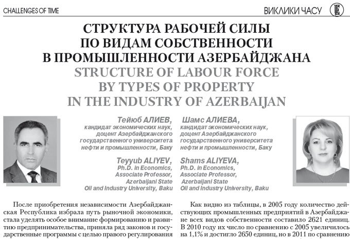 Структура рабочей силы по видам собственности в промышленности Азербайджана